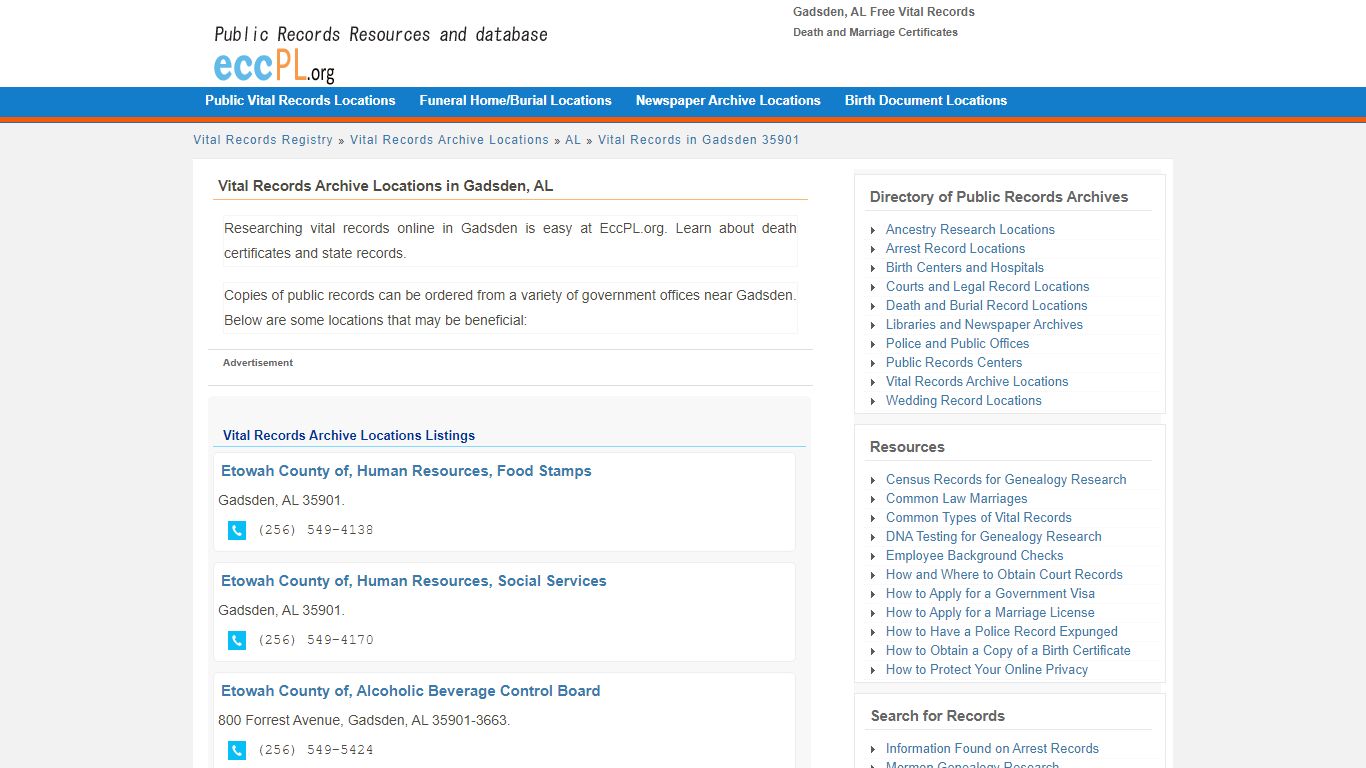 Gadsden, AL Free Vital Records - Death and Marriage ...