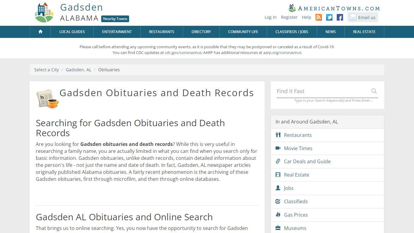 Obituaries Gadsden AL - Gadsden Death Records